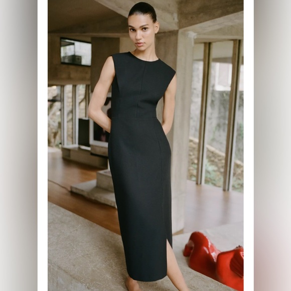 Zara Dresses & Skirts - Zara Black Sleeveless Midi Sheath Dress with Side Slit
